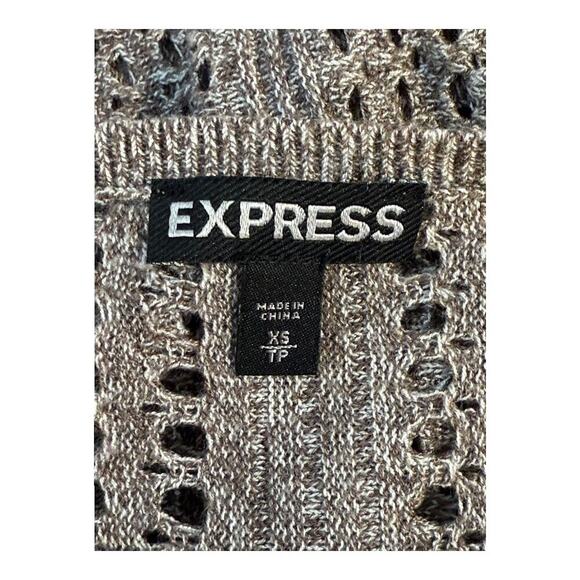Express‎ Women's XS Gray Brown Sheer 3/4 Sleeve Blouse Open-Knit Top - Picture 4 of 7